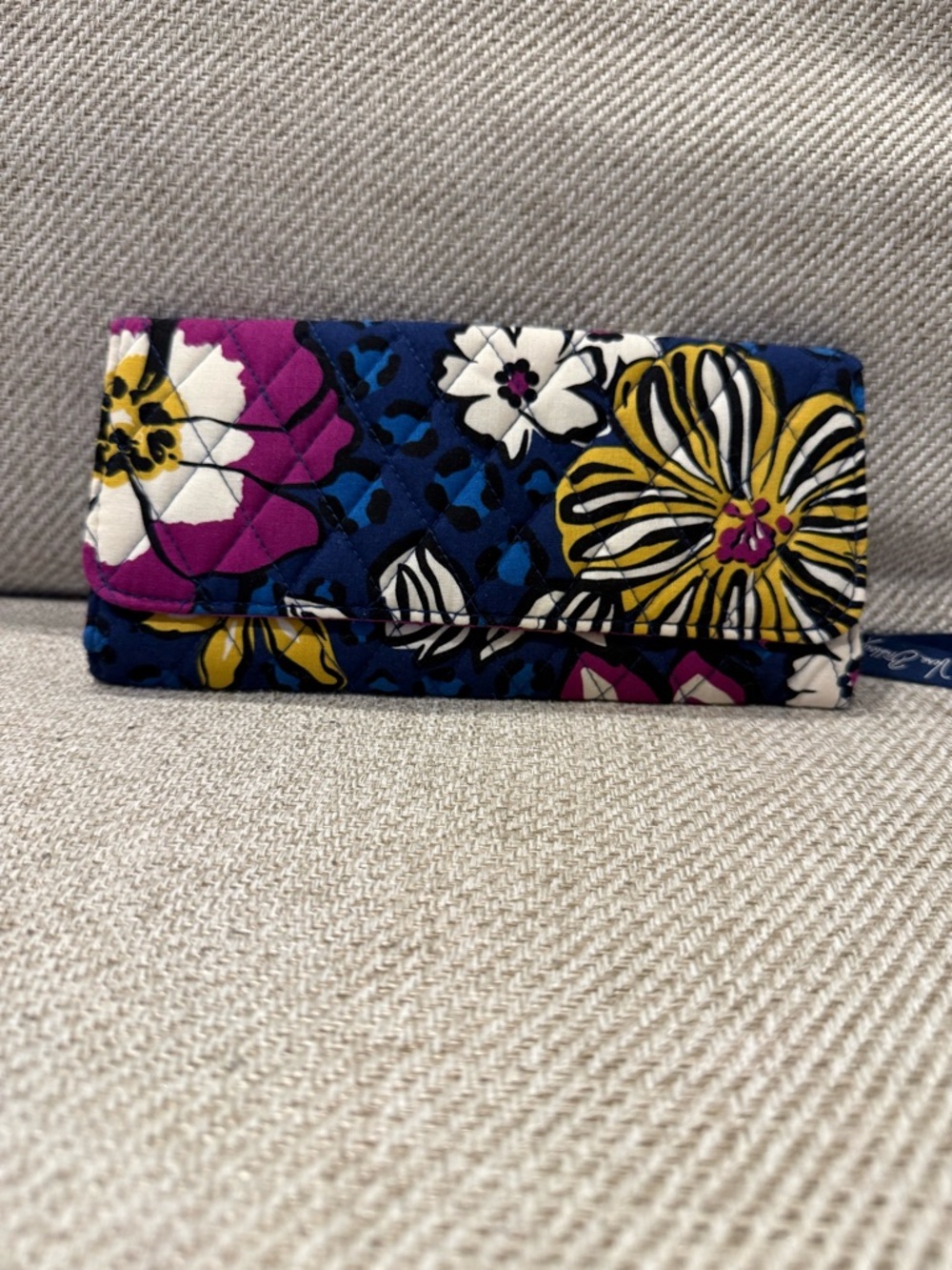 Vera Bradley Navy Floral Quilted Wallet with Yellow and Pink Accents